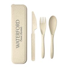 Custom 3-In-1 Portable Wheatstraw Cutlery Set