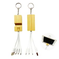 Custom Bamboo Charging Cable w/ Phone Stand