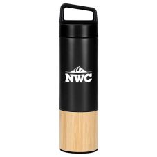 Custom Bamboo Wrapped Insulated Water Bottle w/ Handle - 18 oz.