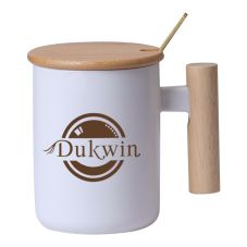 Custom Ceramic Mug w/ Wooden Handle - 13 oz.