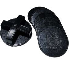 Custom Round Leather 6-Piece Coaster Set w/ Holder