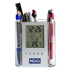 Custom Pen Cup w/ Clock & Thermometer