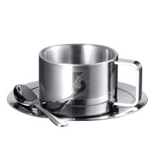 Custom Stainless Steel Mug w/ Saucer & Spoon - 6.76 oz.