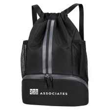 Custom Stripe Drawstring Backpack w/ Shoes Compartment
