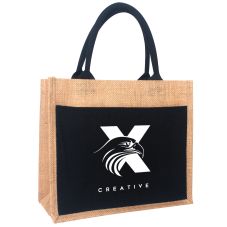 Full Color Custom Jute Shopper Tote w/ Canvas Pocket - 12"w x 10.5"h x 6"d