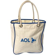 Custom Cotton Canvas Tote Bag w/ Colored Piping - 13.5"w x 14"h x 5.5"d