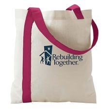 Custom Color Stripe Cotton Promotional Tote Bag - 15"w x 15.5"h