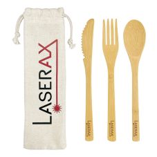 Custom Bamboo Utensil Set w/ Travel Pouch - 3 Piece