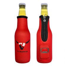 Full Color Custom Zipper Neoprene Bottle Sleeve Cooler w/ Bottle Opener