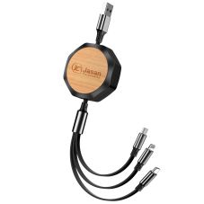 Custom 3-in-1 Octagonal Bamboo Retractable Charging Cable