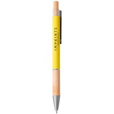 Custom Aluminum Soft Touch Ballpoint Pen w/ Bamboo Grip