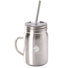 Custom Stainless Steel Mason Jar w/ Handle - 24 oz.