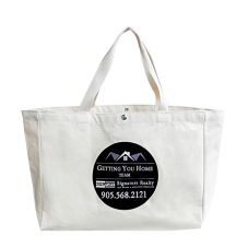 Custom Cotton Canvas Beach Bag w/ Snap Button Closure - 18"W x 13.7"H x 6"D