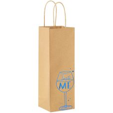 Custom Natural Kraft Paper Wine Tote - 5.5"W x 12.5"H x 3.25"D