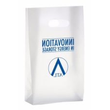 Custom Frosted Die Cut Plastic Shopping Bags - 7"W x 12"H x 3-1/2" Gusset