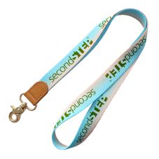 Full Color Custom Poly Twill Lanyard w/ Leatherette Patch
