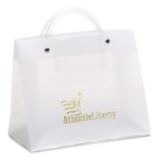 Custom Frosted Clear Tube Handle Bag w/ Pocket - 13"w x 10"h x 5"d