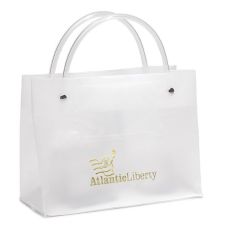 Custom Promotional Frosted Clear Tube Handle Bag w/ Pocket - 10"w x 8"h x 4"d