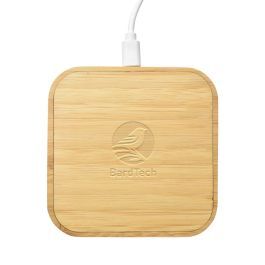 Custom 10W Bamboo Wireless Charger Pad w/ Dual USB Ports